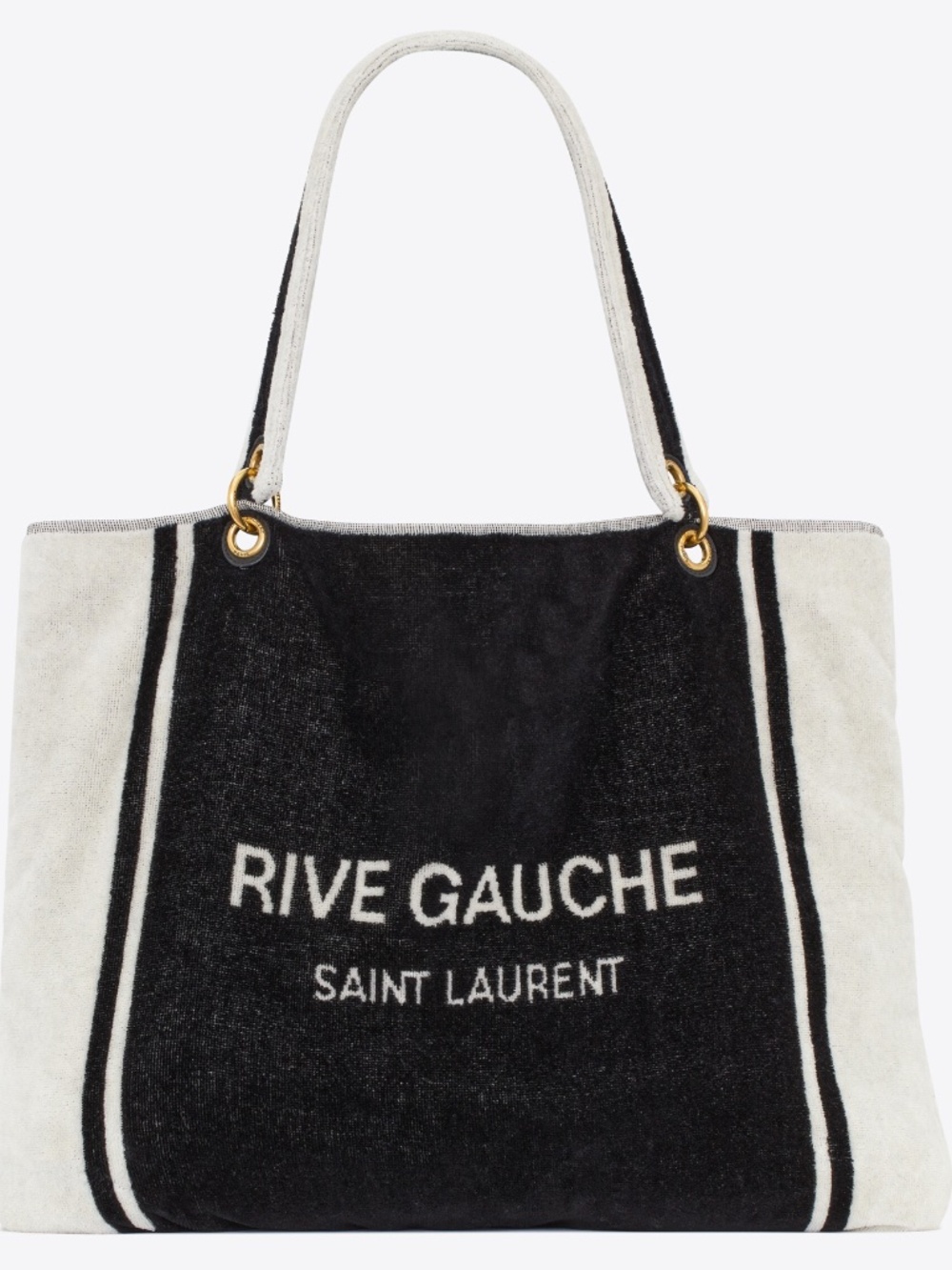Saint Laurent YSL Rive Gauche Black Logo Convertible Towel Terry Tote Travel Bag